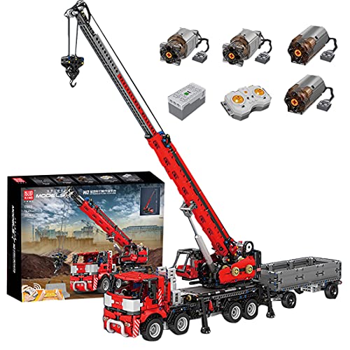 xSuper Technics 2 en 1 RC + APP Crane Truck Kit con 4 motores, 2828 piezas grúa de torre de apilamiento todo terreno, compatible con LEGO Technic