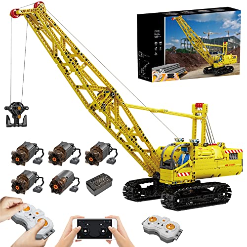 xSuper Technics Kit de grúa sobre orugas con 5 motores, 1205 grúa de control remoto Técnica, Mold King 17001 compatible con LEGO Technic