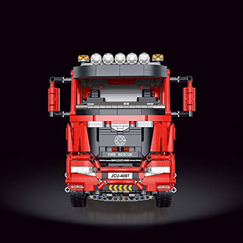 xSuper Technics RC Bloques de construcción de motor de bomberos modelo con 13 motores, 5030 piezas Red Technics Truck Fire Engine Technics modelo de grúa, compatible con Lego Technic