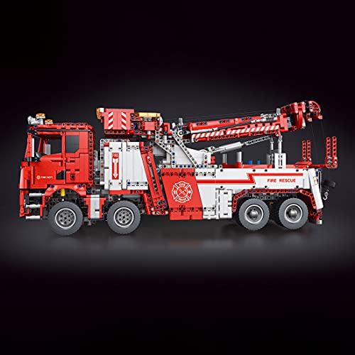 xSuper Technics RC Bloques de construcción de motor de bomberos modelo con 13 motores, 5030 piezas Red Technics Truck Fire Engine Technics modelo de grúa, compatible con Lego Technic