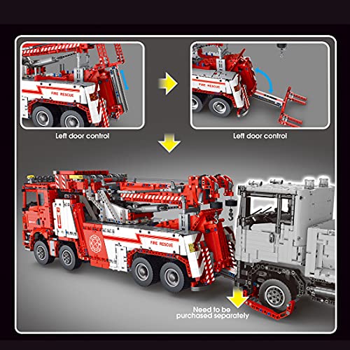 xSuper Technics RC Bloques de construcción de motor de bomberos modelo con 13 motores, 5030 piezas Red Technics Truck Fire Engine Technics modelo de grúa, compatible con Lego Technic