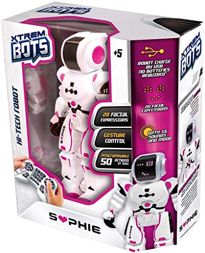 XTREM BOTS- Sophie niños con Sensor de Movimiento, Interactivo Control Remoto programable. Juguetes Robot Inteligente, Color blanco/rosa (XT380838)