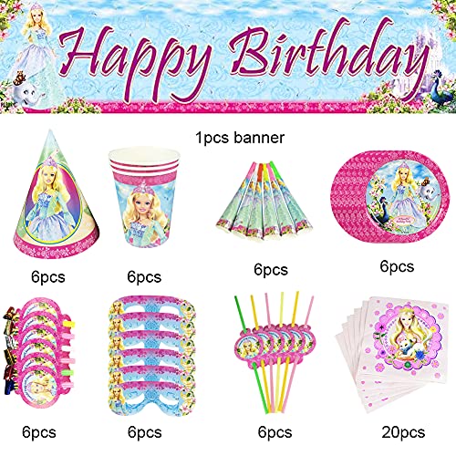 XXZY 44Pcs Fiesta Decoración,Juego de artículos para fiestas de princesas,Incluidos vasos de papel, sombreros de papel, pajitas los ojos y otros artículos para fiestas