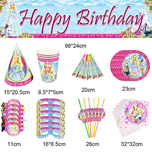 XXZY 44Pcs Fiesta Decoración,Juego de artículos para fiestas de princesas,Incluidos vasos de papel, sombreros de papel, pajitas los ojos y otros artículos para fiestas