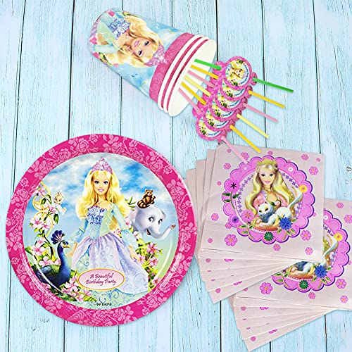 XXZY 44Pcs Fiesta Decoración,Juego de artículos para fiestas de princesas,Incluidos vasos de papel, sombreros de papel, pajitas los ojos y otros artículos para fiestas