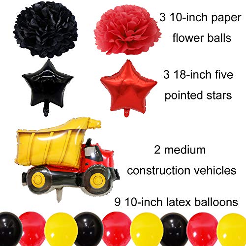 XYDZ 17PCS Forma de Coche Globos de Papel de Aluminio Transporte Tema para Niño Cumpleaños Decoraciones Fiesta Cars Bola de Flores de Papel Estrella de Cinco Puntas Globo Látex Vehículo de Ingeniería