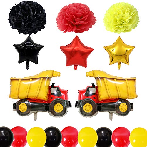 XYDZ 17PCS Forma de Coche Globos de Papel de Aluminio Transporte Tema para Niño Cumpleaños Decoraciones Fiesta Cars Bola de Flores de Papel Estrella de Cinco Puntas Globo Látex Vehículo de Ingeniería