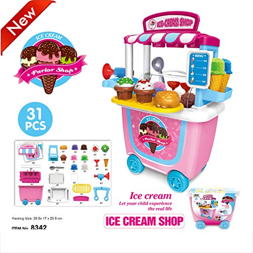 Yavso Juego de juguetes para carrito de helado, juego de juguetes para niños, helado, juego de rol, comida y postre para niños y niñas