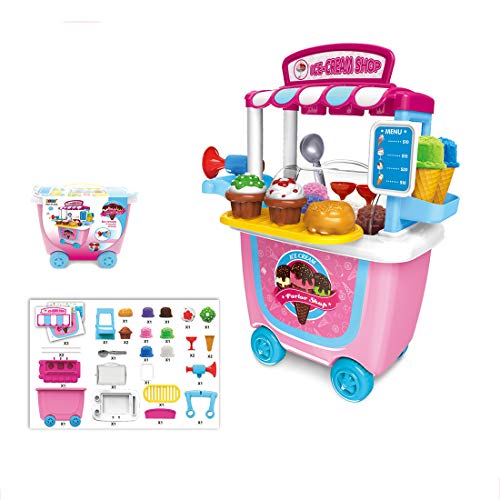 Yavso Juego de juguetes para carrito de helado, juego de juguetes para niños, helado, juego de rol, comida y postre para niños y niñas