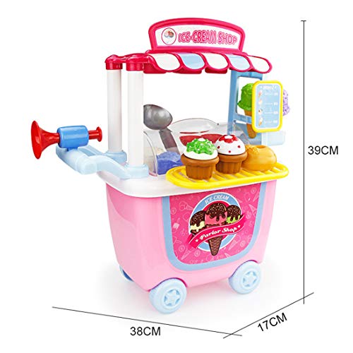 Yavso Juego de juguetes para carrito de helado, juego de juguetes para niños, helado, juego de rol, comida y postre para niños y niñas