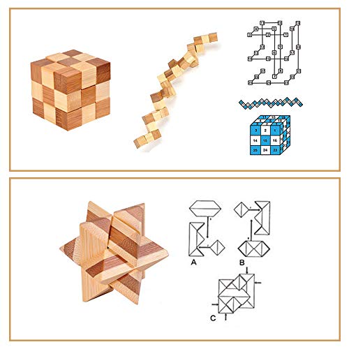 YGZN 9 Piezas Cubo Rompecabezas 3D de Madera del Enigma Juego Puzle - IQ Juguete Educativo - 3D Brain Teaser Puzzle de Madera - Juego Niños y Adolescentes (Wooden Puzzles 9Set)