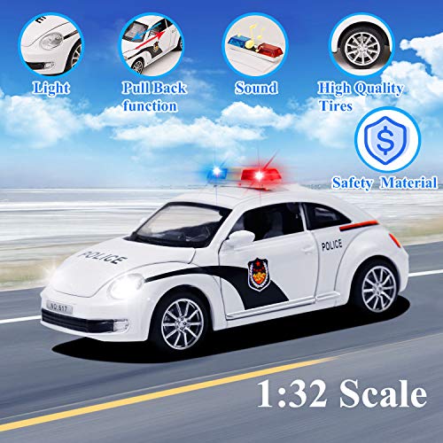 YIJIAOYUN Friction Powered Police Car 1:32 Vehículo de Juguete para niños con Luces Intermitentes y Sonido