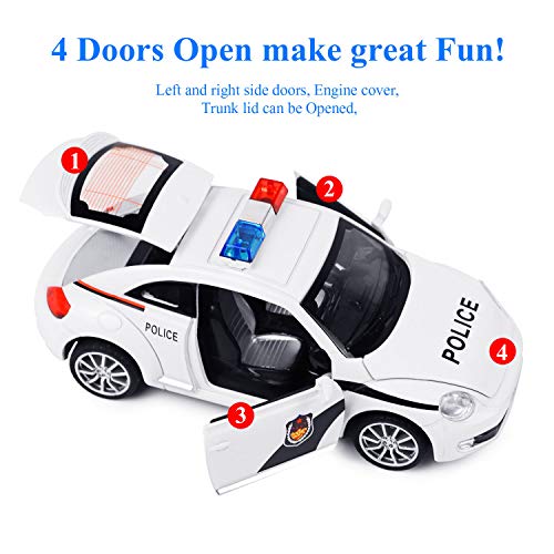 YIJIAOYUN Friction Powered Police Car 1:32 Vehículo de Juguete para niños con Luces Intermitentes y Sonido