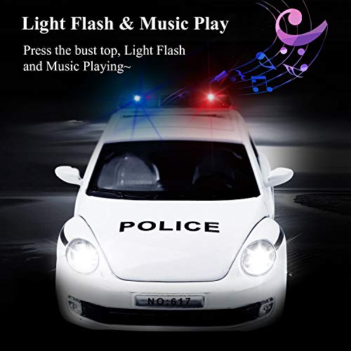 YIJIAOYUN Friction Powered Police Car 1:32 Vehículo de Juguete para niños con Luces Intermitentes y Sonido