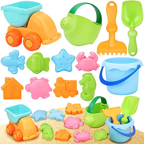 YIMORE Conjunto de Juguetes Arena para la Playa en Bolsa de Malla, moldes de Arena para niños, Colores Surtidos (13pcs)