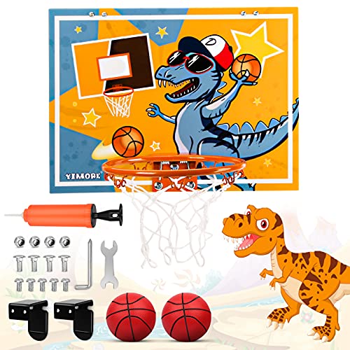 YIMORE Dinosaurio Canasta Baloncesto Infantil, Mini Canasta Baloncesto Habitacion con Pelota Regalos de Dinosaurios para niño niña de 3 años