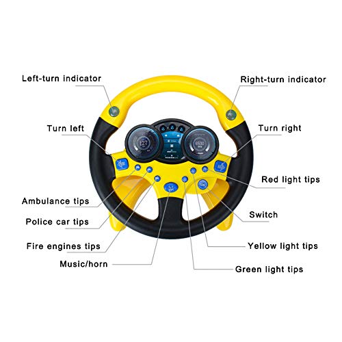 Yinuoday Volante de Juguete con Luces Música Coches Conducción Simulada para Niños Pequeños Juego de Simulación Portátil Adsorción de Juguete Volante para Niños Niños Y Niñas