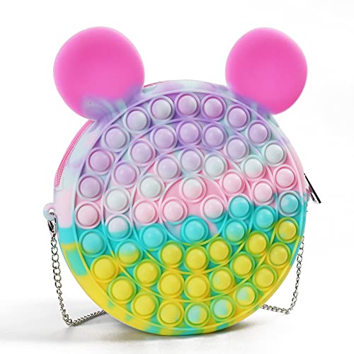 Yiran Borsa a Tracolla Pop it Push Bubble, Micky Giocattolo Antistress Fidget Toy, Semplice Fossetta Giocattolo,Borsa Giocattolo sensoriale da spremere,Macaron Borsa a Tracolla con Orso Creativa