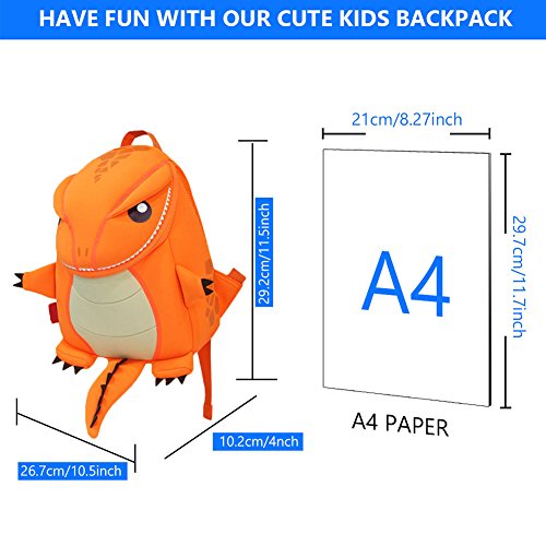 yisibo Mochilas para Niños Kindergarten Preescolar para Niños Pequeños/Niñas Mochila 3D Bolsa De Animales Mochilas para Niños Linda Mochila De Guardería, 2-6 Años(Dragón-Naranja)