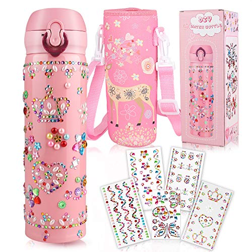 Yojoloin Botella Agua Niña, Cantimplora Infantil Termica Acero Inoxidable sin BPA Antigoteo con Bolsa, Juegos de Manualidades Regalo Cumpleaños Niña Niño 5 6 7 8 9 10 11 años