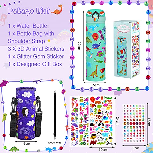 Yojoloin Botella de Agua Acero Inoxidable Niños,Botella de Agua Termica Infantil,DIY Niños Manualidades Botella Agua Niños Colegio,sin bpa,Antigoteo,con Bolsa Viajar,Regalos Niños