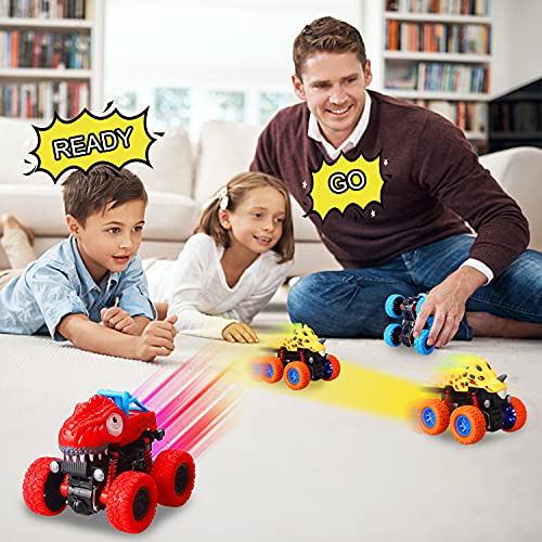 Yojoloin Dinosaurios Juguetes 4pcs Coches de Dinosaurios Juguetes Coche de Dinosaurio d’Inercia de Rotación 360° Juguetes Niños 3,4,5,6,7, años Juguetes para Padres e Hijos Niños