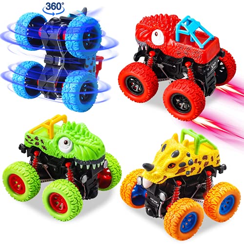 Yojoloin Dinosaurios Juguetes 4pcs Coches de Dinosaurios Juguetes Coche de Dinosaurio d’Inercia de Rotación 360° Juguetes Niños 3,4,5,6,7, años Juguetes para Padres e Hijos Niños