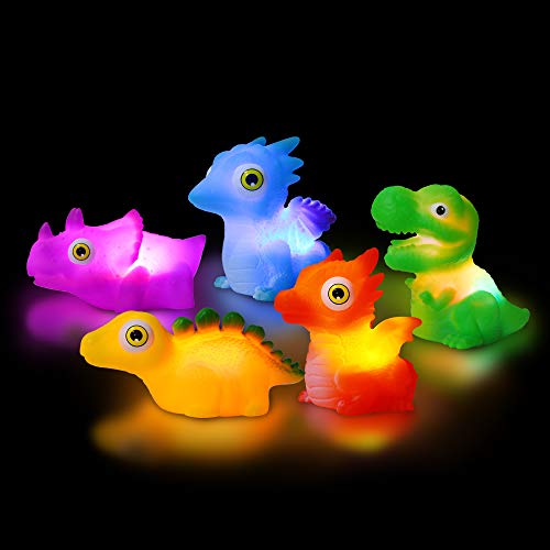 yoliyogo Juguete Dinosaurio de Baño con Luz Parpadeo Modelo Dinosaurio Juego Flotante de Bañera Brillante Figura Set de Dinosaurios Regalo Ideal para Niños