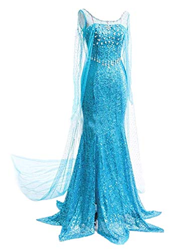 YOSICIL Disfraz Adulto Princesa de Cuento Elsa Costume Princesa Reino de Hielo para Mujer Traje de Fiesta de Navidad Halloween Cosplay Vestido de Princesa Elegante Princesa Halloween S-2XL