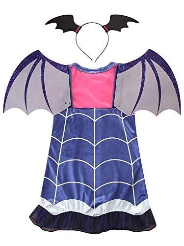 YOSICIL Disfraz de Vampirina Vampiro Historieta Princesa Vestidos de Fiesta Juego de Vampiro con Diadema y Alas de Murciélago Bebé Infantil 2-8 Años