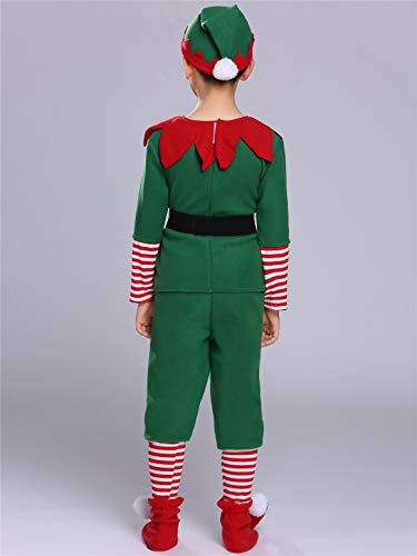 YOSICIL Niñas Niños Disfraz de Navidad Conjunto Disfraz Elfo Pantalones+Gorra+Calcetines Duende Costume Elfo Traje Navideño para Adultos 2-16 Años