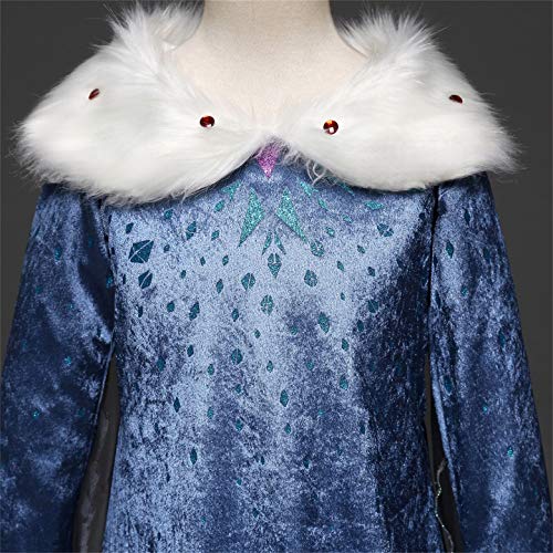 YOSICIL Vestido Elsa con Capa Disfraz de Princesa de Invierno Niñas Manga Larga Vestido Frozen Nieve Traje de Fiesta Costume Princesa Anna para Regalo Cumpleaños Boda Vestido Largo 3-10Años