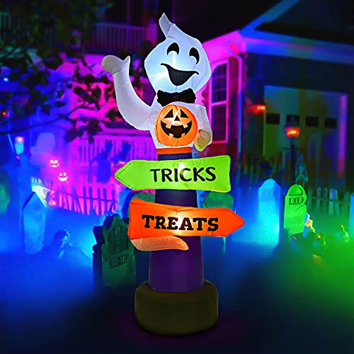 YQing 219cm Inflable Halloween de Fantasma Calabaza Decoración, Gigante hinchable Fantasma Halloween Exterior Decoracion con Trick-or-Treat Firmar y LED incorporados para patio, césped, jardín, fiesta