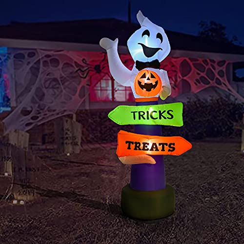 YQing 219cm Inflable Halloween de Fantasma Calabaza Decoración, Gigante hinchable Fantasma Halloween Exterior Decoracion con Trick-or-Treat Firmar y LED incorporados para patio, césped, jardín, fiesta