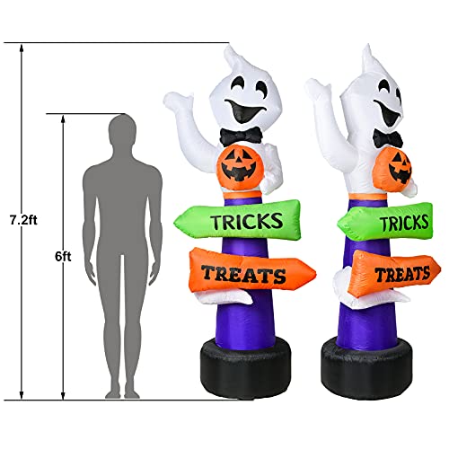 YQing 219cm Inflable Halloween de Fantasma Calabaza Decoración, Gigante hinchable Fantasma Halloween Exterior Decoracion con Trick-or-Treat Firmar y LED incorporados para patio, césped, jardín, fiesta