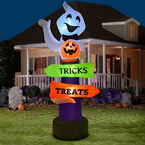 YQing 219cm Inflable Halloween de Fantasma Calabaza Decoración, Gigante hinchable Fantasma Halloween Exterior Decoracion con Trick-or-Treat Firmar y LED incorporados para patio, césped, jardín, fiesta