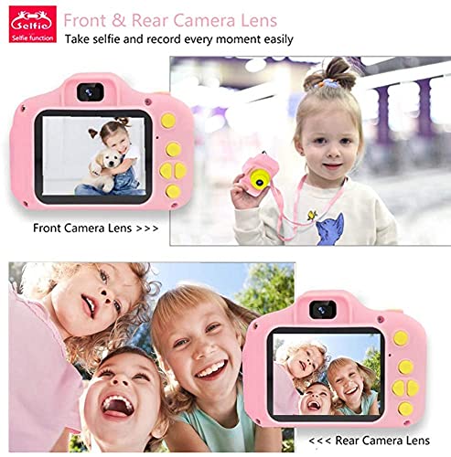 YunLone Cámara para Niños 12MP Selfie Cámara Digital 1080P HD Video Cámara Infantil 32GB TF Tarjeta, Estuche de Transporte, Batería Recargable 1200 mAh,2 Pulgadas, Regalos Juguete-Rosa