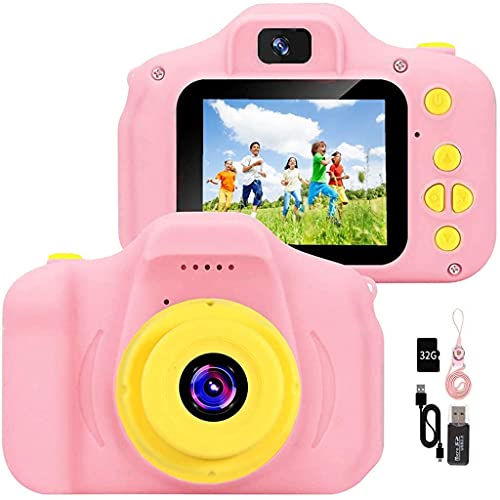 YunLone Cámara para Niños 12MP Selfie Cámara Digital 1080P HD Video Cámara Infantil 32GB TF Tarjeta, Estuche de Transporte, Batería Recargable 1200 mAh,2 Pulgadas, Regalos Juguete-Rosa