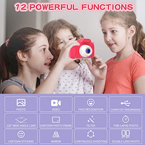 YunLone Cámara para Niños 12MP Selfie Cámara Digital 1080P HD Video Cámara Infantil 32GB TF Tarjeta, Estuche de Transporte, Batería Recargable 1200 mAh,2 Pulgadas, Regalos Juguete