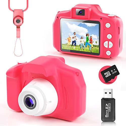 YunLone Cámara para Niños 12MP Selfie Cámara Digital 1080P HD Video Cámara Infantil 32GB TF Tarjeta, Estuche de Transporte, Batería Recargable 1200 mAh,2 Pulgadas, Regalos Juguete