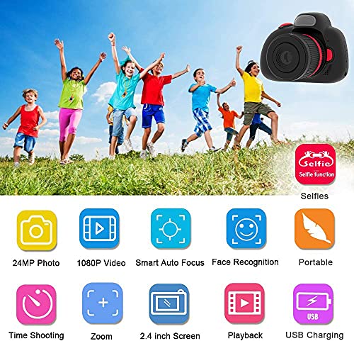 YunLone Cámara SLR para niños, cámara Digital de 28MP, Video de Alta definición de 1080P, cámara para Selfies para niños, con Tarjeta Micro SD de 32GB, Pantalla de 2.4 Pulgadas, Negro