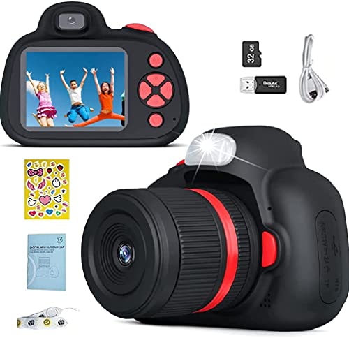 YunLone Cámara SLR para niños, cámara Digital de 28MP, Video de Alta definición de 1080P, cámara para Selfies para niños, con Tarjeta Micro SD de 32GB, Pantalla de 2.4 Pulgadas, Negro