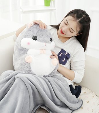 YunNasi 2 en 1 Hámster de Peluche con Manta Lindo Hámster Suave Almohada para Niños y Niñas (Gris)