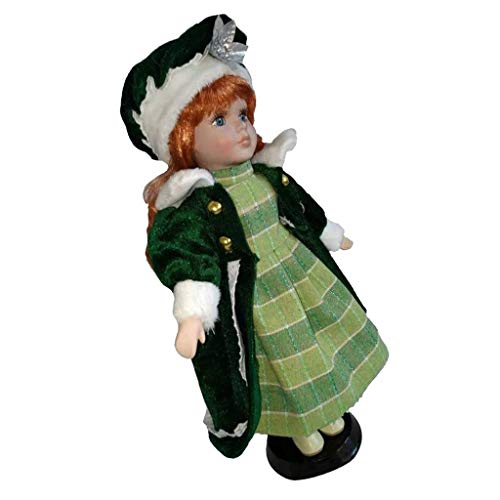 yunyu Muebles de la casa de muñecas, 30cm Vintage Porcelain Dolls Girl in Green Dress and Hat with Display Stand, Exquisita Mano de Obra para House Collection Kids Play Dolls