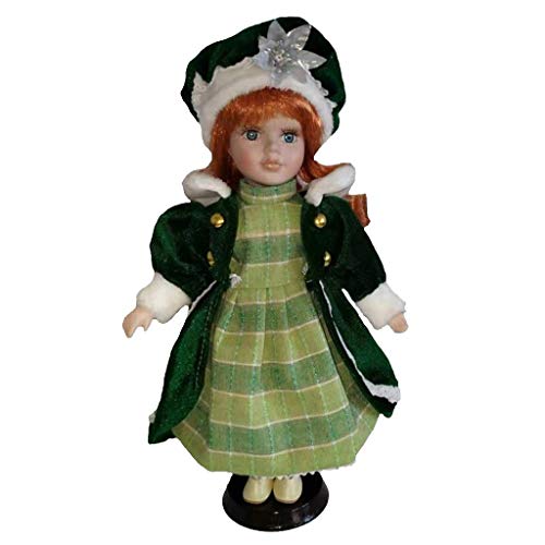 yunyu Muebles de la casa de muñecas, 30cm Vintage Porcelain Dolls Girl in Green Dress and Hat with Display Stand, Exquisita Mano de Obra para House Collection Kids Play Dolls