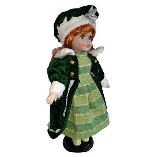 yunyu Muebles de la casa de muñecas, 30cm Vintage Porcelain Dolls Girl in Green Dress and Hat with Display Stand, Exquisita Mano de Obra para House Collection Kids Play Dolls