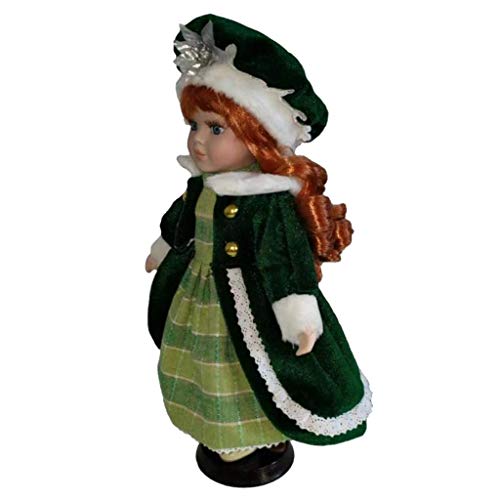 yunyu Muebles de la casa de muñecas, 30cm Vintage Porcelain Dolls Girl in Green Dress and Hat with Display Stand, Exquisita Mano de Obra para House Collection Kids Play Dolls