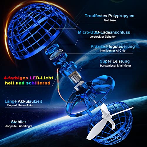 YUSOUWEY Juguete Volador Que Reproduce Magia con tecnología Flynova Flying Orb Ball Flynova Pro Hand Spinner Drones Ball Boomerang Fly Spinners Soring Fly Orb Nova Blue Hover UFO Drone Space