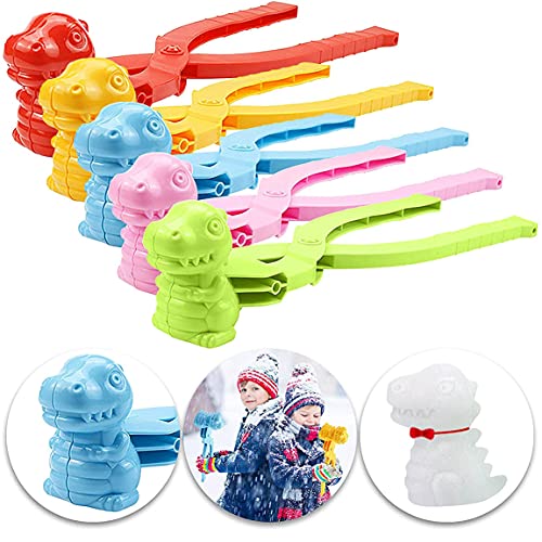 YWSM 5PCS Snowball Maker Toys - Dinosaur Shaped Snow Snowball Maker Clip,Dinosaur Shaped Snow Sand Mold Tool Winter Kids Outdoor Toys, for Kids Snow Ball Fights