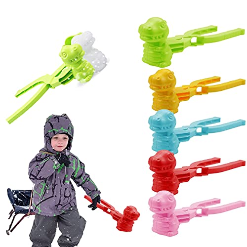 YWSM 5PCS Snowball Maker Toys - Dinosaur Shaped Snow Snowball Maker Clip,Dinosaur Shaped Snow Sand Mold Tool Winter Kids Outdoor Toys, for Kids Snow Ball Fights